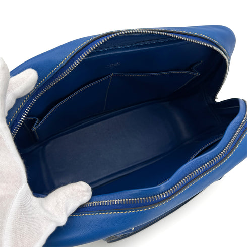 HERMES PLUME 28 BLUE FRANCE VEAU GULLIVER VIBRATO HAND BAG 2002 SQUARE F PALLADIUM HARDWARE 90322707