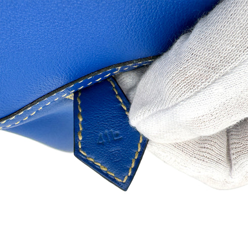 HERMES PLUME 28 BLUE FRANCE VEAU GULLIVER VIBRATO HAND BAG 2002 SQUARE F PALLADIUM HARDWARE 90322707