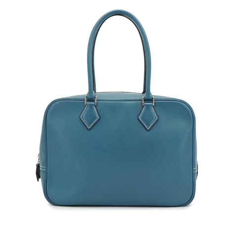 HERMES PLUME 28 BLUE JEAN VEAU EPSOM HAND BAG 2005 SQUARE I PALLADIUM HARDWARE 90335146
