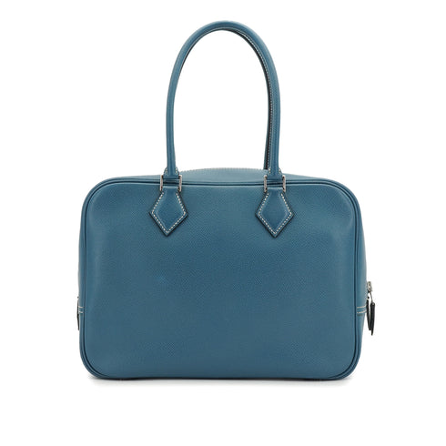 HERMES PLUME 28 BLUE JEAN VEAU EPSOM HAND BAG 2005 SQUARE I PALLADIUM HARDWARE 90335146
