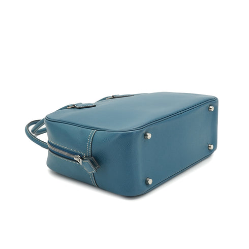 HERMES PLUME 28 BLUE JEAN VEAU EPSOM HAND BAG 2005 SQUARE I PALLADIUM HARDWARE 90335146
