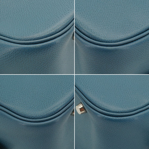 HERMES PLUME 28 BLUE JEAN VEAU EPSOM HAND BAG 2005 SQUARE I PALLADIUM HARDWARE 90335146