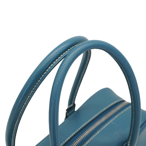 HERMES PLUME 28 BLUE JEAN VEAU EPSOM HAND BAG 2005 SQUARE I PALLADIUM HARDWARE 90335146