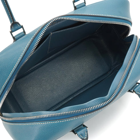HERMES PLUME 28 BLUE JEAN VEAU EPSOM HAND BAG 2005 SQUARE I PALLADIUM HARDWARE 90335146
