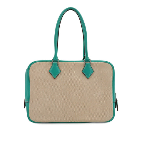 HERMES PLUME 28 LAGON TOILE H VEAU SWIFT HAND BAG 2008 SQUARE L PALLADIUM HARDWARE 90350367