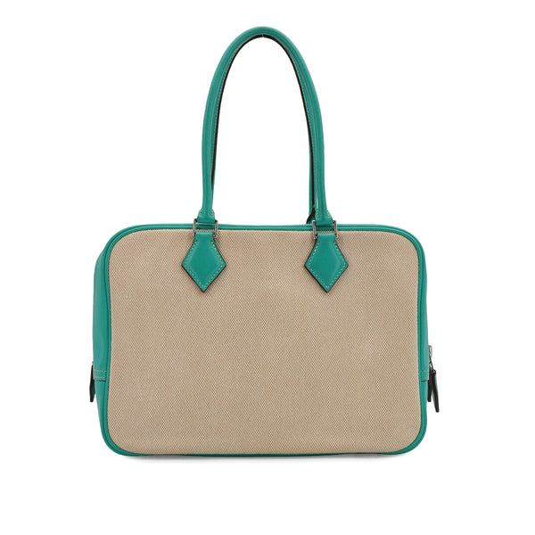 HERMES PLUME 28 LAGON TOILE H VEAU SWIFT HAND BAG 2008 SQUARE L PALLADIUM HARDWARE 90350367