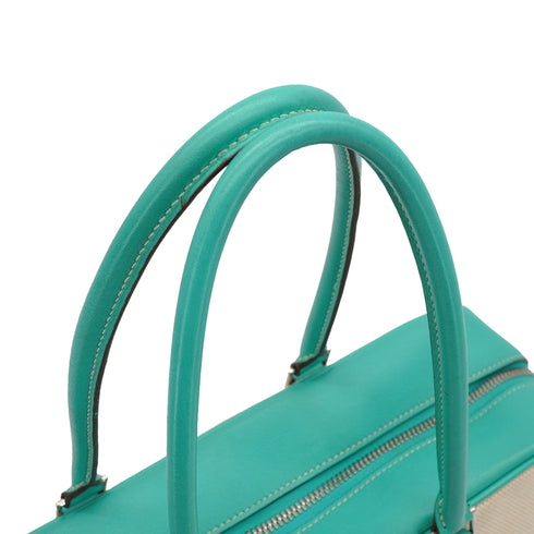 HERMES PLUME 28 LAGON TOILE H VEAU SWIFT HAND BAG 2008 SQUARE L PALLADIUM HARDWARE 90350367
