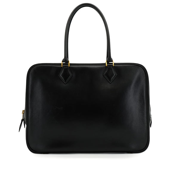 HERMES PLUME 32 BLACK BOXCALF HAND BAG 1994 CIRCLE X GOLD HARDWARE 90348309