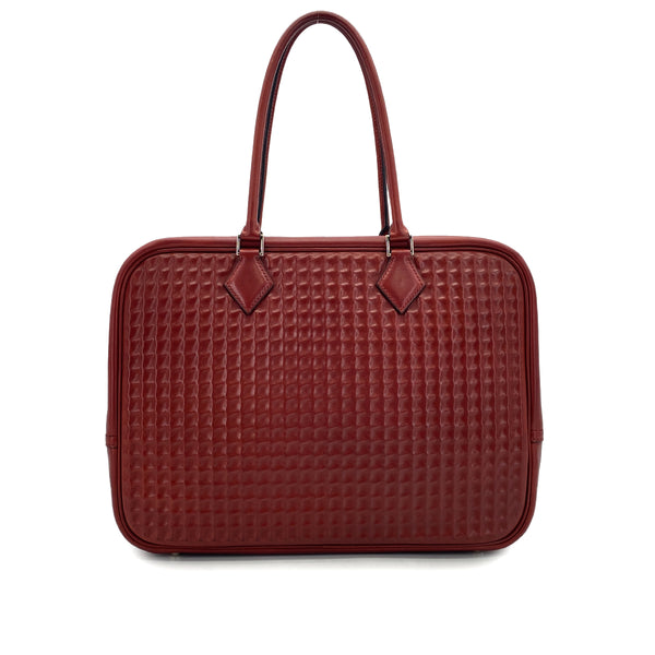HERMES PLUME 32 HAND BAG WAFFLE DEUTCH ROUGE H 2003 SQUARE G PALLADIUM HARDWARE 90320612
