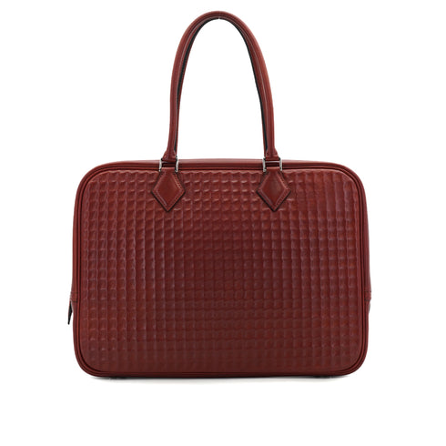HERMES PLUME 32 HAND BAG WAFFLE DEUTCH ROUGE H 2003 SQUARE G PALLADIUM HARDWARE 90331931