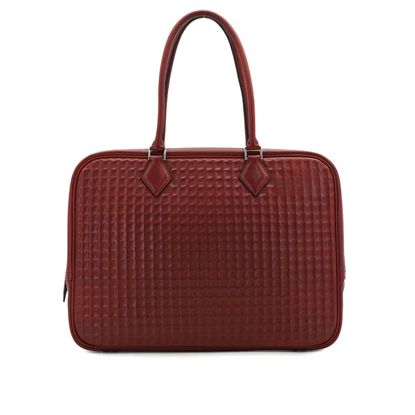 HERMES PLUME 32 HAND BAG WAFFLE DEUTCH ROUGE H 2003 SQUARE G PALLADIUM HARDWARE 90331931