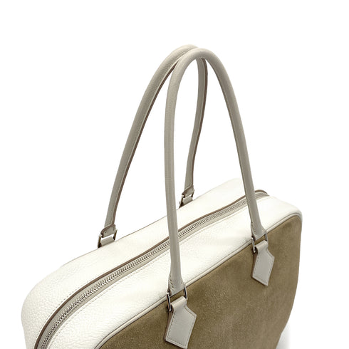 HERMES PLUME 32 TRICOLORE ETOUPE WHITE GRIS PERLE GRIZZLY DEBRIS TAURILLON CLEMENCE EVERCOLOR HAND BAG 2014 SQUARE R PALLADIUM HARDWARE 90319999