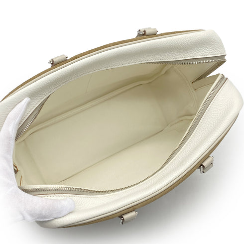 HERMES PLUME 32 TRICOLORE ETOUPE WHITE GRIS PERLE GRIZZLY DEBRIS TAURILLON CLEMENCE EVERCOLOR HAND BAG 2014 SQUARE R PALLADIUM HARDWARE 90319999