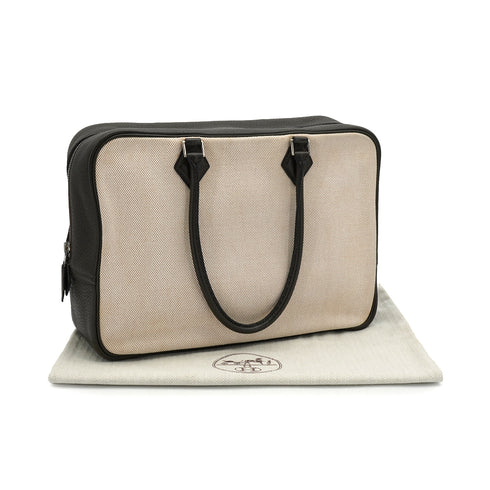 HERMES PLUME 32 VERT OLIVE TOILE H TAURILLON CLEMENCE HAND BAG 2002 SQUARE F PALLADIUM HARDWAR 90340491