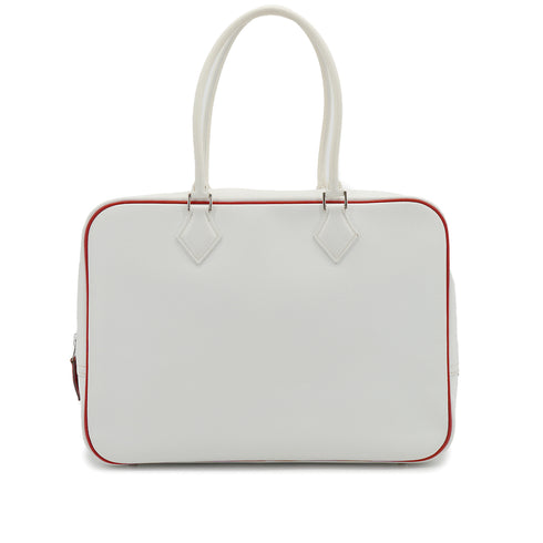 HERMES PLUME 32 WHITE ROUGE GARANCE VEAU EPSOM HAND BAG 2004 SQUARE H PALLADIUM HARDWARE 90326671