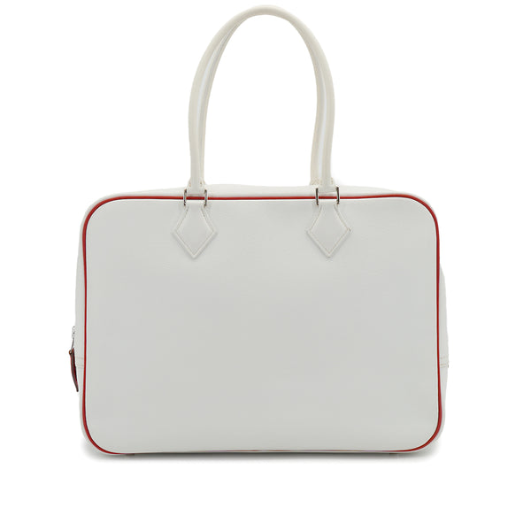 HERMES PLUME 32 WHITE ROUGE GARANCE VEAU EPSOM HAND BAG 2004 SQUARE H PALLADIUM HARDWARE 90326671