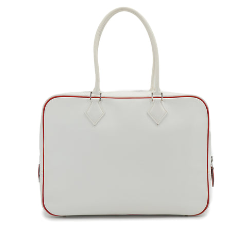 HERMES PLUME 32 WHITE ROUGE GARANCE VEAU EPSOM HAND BAG 2004 SQUARE H PALLADIUM HARDWARE 90326671