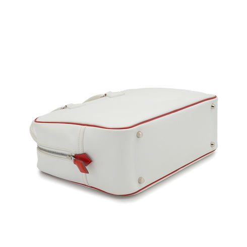 HERMES PLUME 32 WHITE ROUGE GARANCE VEAU EPSOM HAND BAG 2004 SQUARE H PALLADIUM HARDWARE 90326671