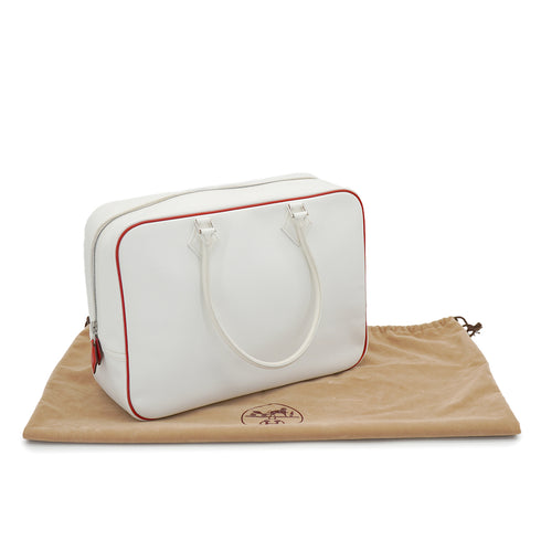 HERMES PLUME 32 WHITE ROUGE GARANCE VEAU EPSOM HAND BAG 2004 SQUARE H PALLADIUM HARDWARE 90326671