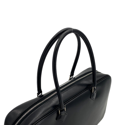 HERMES PLUME ELAN 28 BLACK BOX CALF HAND BAG 2001 SQUARE E PALLADIUM HARDWARE 90324637