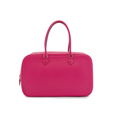 HERMES PLUME ELAN 28 FUCHSIA PINK CHEVRE HAND BAG 2006 SQUARE J PALLADIUM HARDWARE 90335834