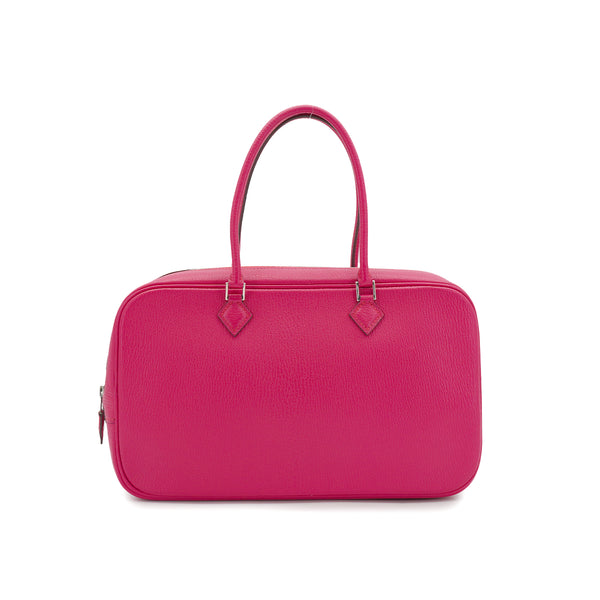 HERMES PLUME ELAN 28 FUCHSIA PINK CHEVRE HAND BAG 2006 SQUARE J PALLADIUM HARDWARE 90335834