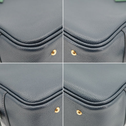 HERMES PLUME MINI BLEUINDIGO VERT COUCHEVEL HAND BAG GOLD HARDWARE 90335569