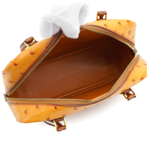 HERMES PLUME MINI CHESTNUT ETRUSQUE OSTRICH HAND BAG 2000 SQUARE D GOLD HARDWARE 90334139