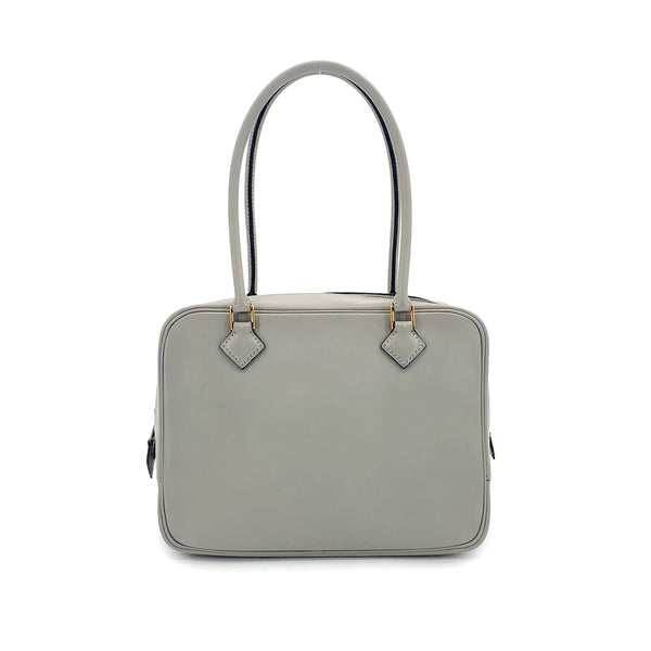 HERMES PLUME MINI GRAY BOX CALF HAND BAG 1999 SQUARE C GOLD HARDWARE 90319682
