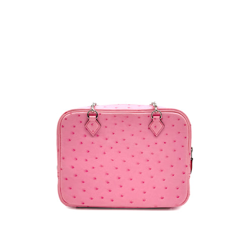 HERMES PLUME MINI ROSE BUBBLEGUM OSTRICH CHAIN HAND BAG 2025 K STAMP PALLADIUM HARDWARE 90316993