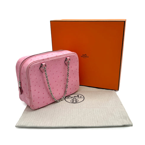 HERMES PLUME MINI ROSE BUBBLEGUM OSTRICH CHAIN HAND BAG 2025 K STAMP PALLADIUM HARDWARE 90316993