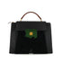 HERMES PRESIDENT BLACK GREEN DOBLIS LIZARD VEAU BARENIA HAND BAG 1988 CIRCLE R GOLD HARDWARE 90345058