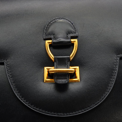 HERMES SANDRINE BLACK BOX CALF SHOULDER BAG 1978 CIRCLE H GOLD HARDWARE 90332563