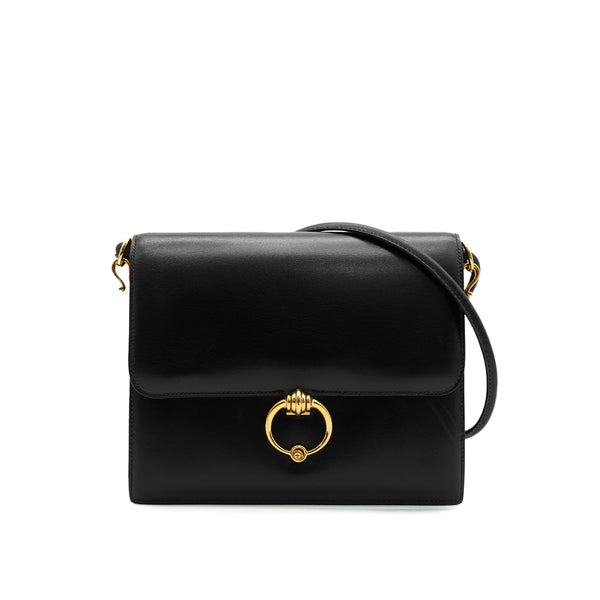 HERMES SEQUANA BLACK BOX CALF SHOULDER BAG 1988 CIRCLE R GOLD HARDWARE 90334270