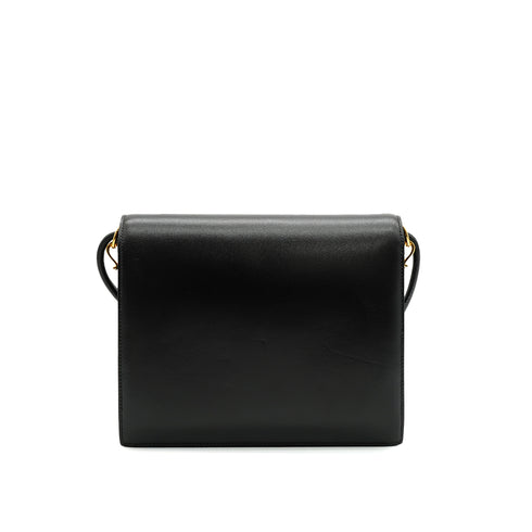 HERMES SEQUANA BLACK BOX CALF SHOULDER BAG 1988 CIRCLE R GOLD HARDWARE 90334270