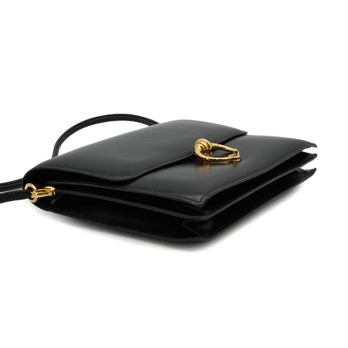HERMES SEQUANA BLACK BOX CALF SHOULDER BAG 1988 CIRCLE R GOLD HARDWARE 90334270