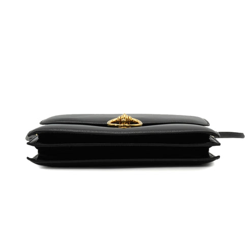 HERMES SEQUANA BLACK BOX CALF SHOULDER BAG 1988 CIRCLE R GOLD HARDWARE 90334270