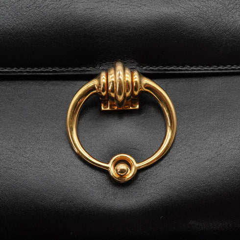 HERMES SEQUANA BLACK BOX CALF SHOULDER BAG 1988 CIRCLE R GOLD HARDWARE 90334270