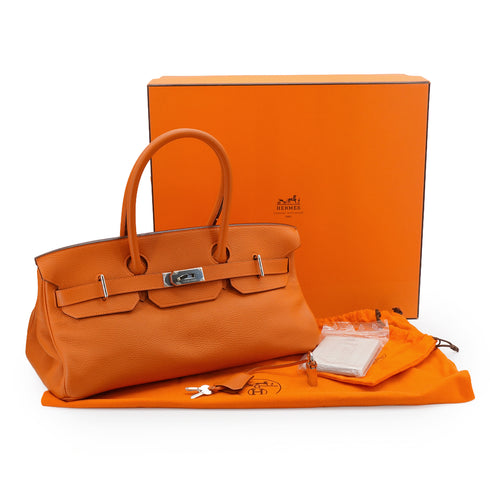 HERMES SHOULDER BIRKIN ORANGE TAURILLON CLEMENCE HAND BAG 2005 SQUARE I PALLADIUM HARDWARE 90339634