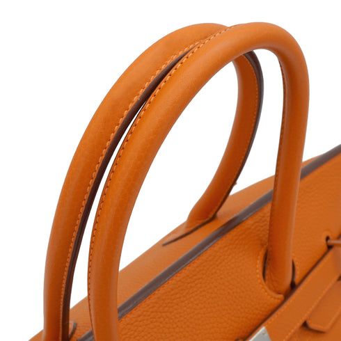 HERMES SHOULDER BIRKIN ORANGE TAURILLON CLEMENCE HAND BAG 2005 SQUARE I PALLADIUM HARDWARE 90339634