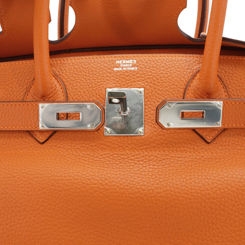 HERMES SHOULDER BIRKIN ORANGE TAURILLON CLEMENCE HAND BAG 2005 SQUARE I PALLADIUM HARDWARE 90339634