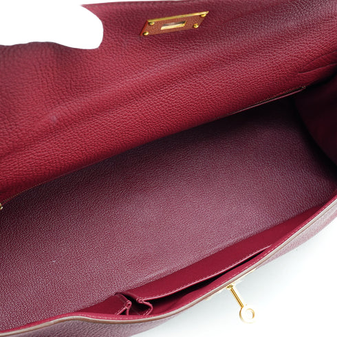 HERMES SHOULDER KELLY 42 RUBIS TAURILLON CLEMENCE HAND SHOULDER BAG 2011 SQUARE O GOLD HARDWARE 90339881