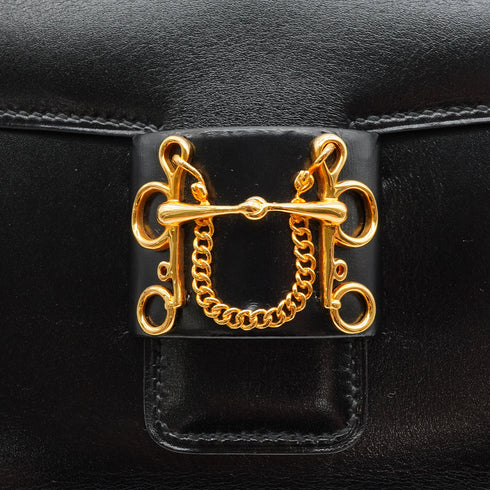 HERMES SOROGNE BLACK BOX CALF SHOULDER BAG 1988 CIRCLE R GOLD HARDWARE 90340911