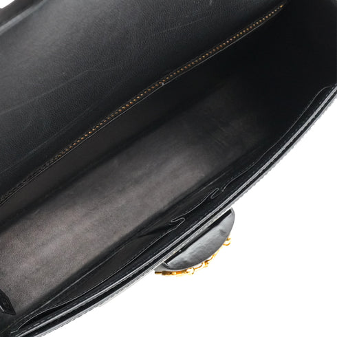 HERMES SOROGNE BLACK BOX CALF SHOULDER BAG 1988 CIRCLE R GOLD HARDWARE 90340911