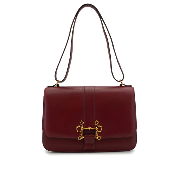 HERMES SOROGNE ROUGE H BOX CALF SHOULDER BAG 1976 CIRCLE F GOLD HARDWARE 90344453