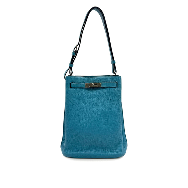 HERMES SO KELLY 22 TURQUOISE TAURILLON CLEMENCE SHOULDER BAG 2014 SQUARE R PALLADIUM HARDWARE 90313846