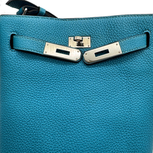 HERMES SO KELLY 22 TURQUOISE TAURILLON CLEMENCE SHOULDER BAG 2014 SQUARE R PALLADIUM HARDWARE 90313846