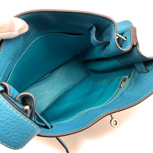 HERMES SO KELLY 22 TURQUOISE TAURILLON CLEMENCE SHOULDER BAG 2014 SQUARE R PALLADIUM HARDWARE 90313846