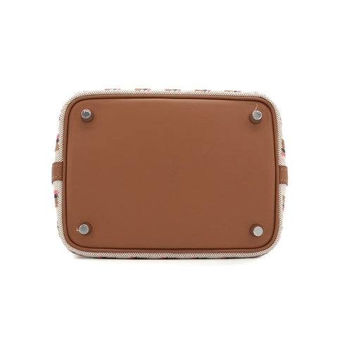 HERMES STRIPE PICOTIN LOCK 18 PM COUVERTURE GOLD ECRU SWIFT TOILE H 2024 W STAMP PALLADIUM HARDWARE 90339638
