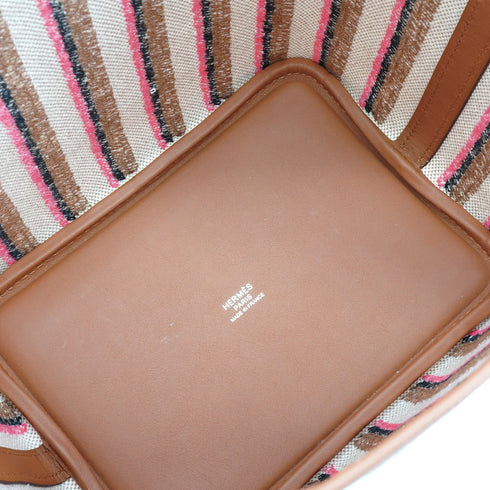 HERMES STRIPE PICOTIN LOCK 18 PM COUVERTURE GOLD ECRU SWIFT TOILE H 2024 W STAMP PALLADIUM HARDWARE 90339638